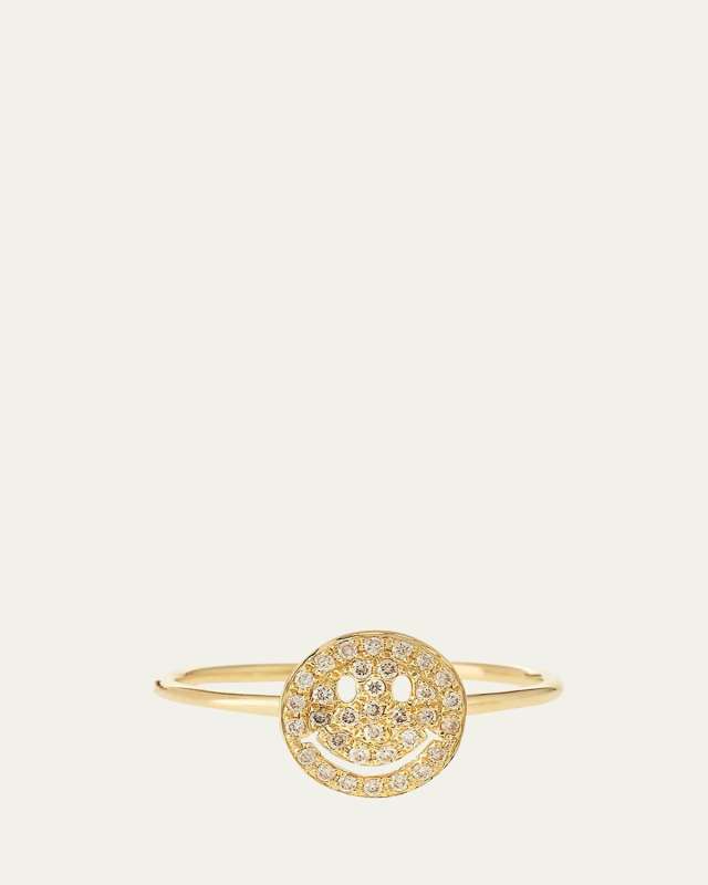 14k Gold Happy Face Diamond Ring, Size